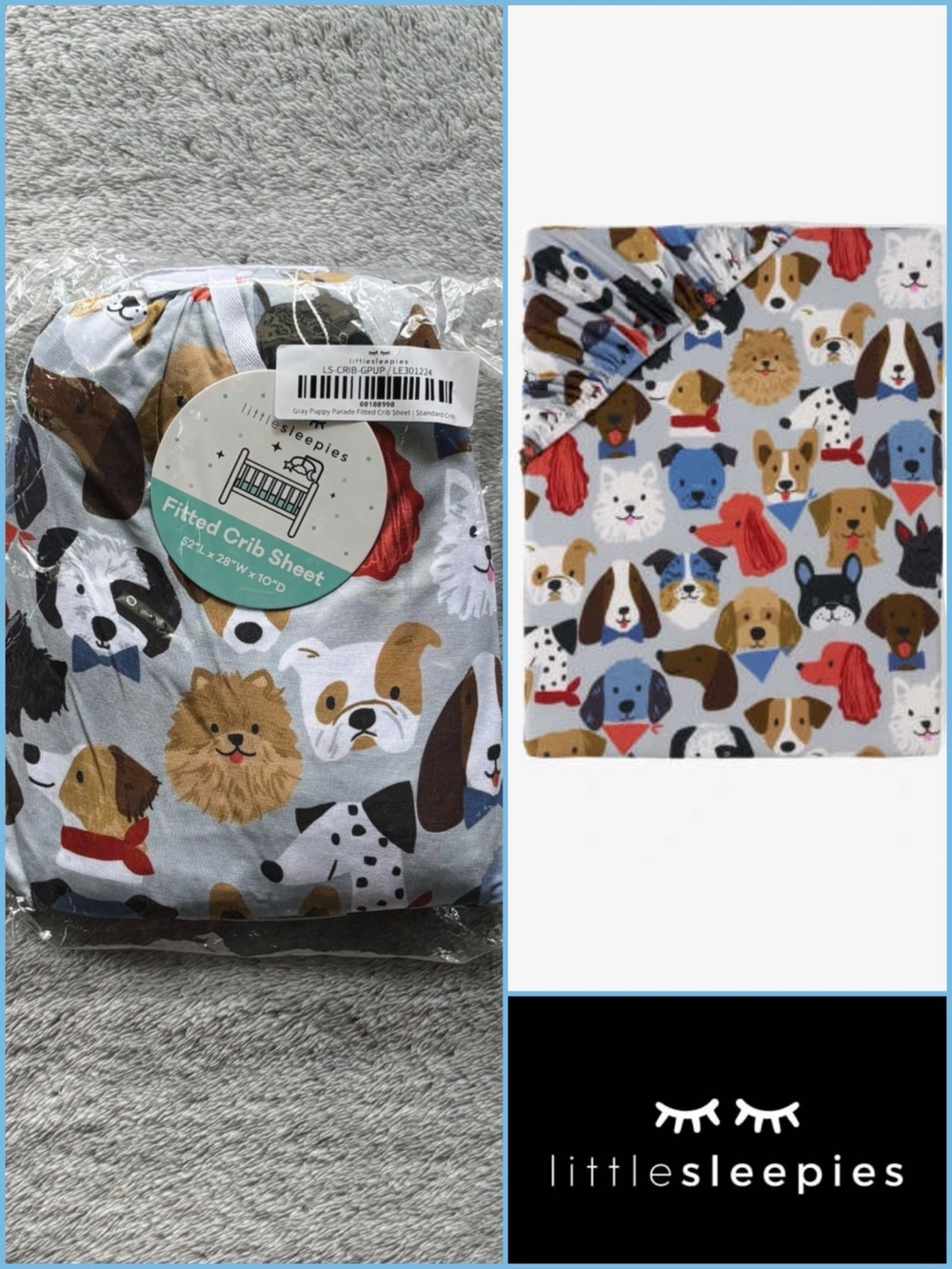 Little Sleepies Gray Puppy Parade Crib Sheet